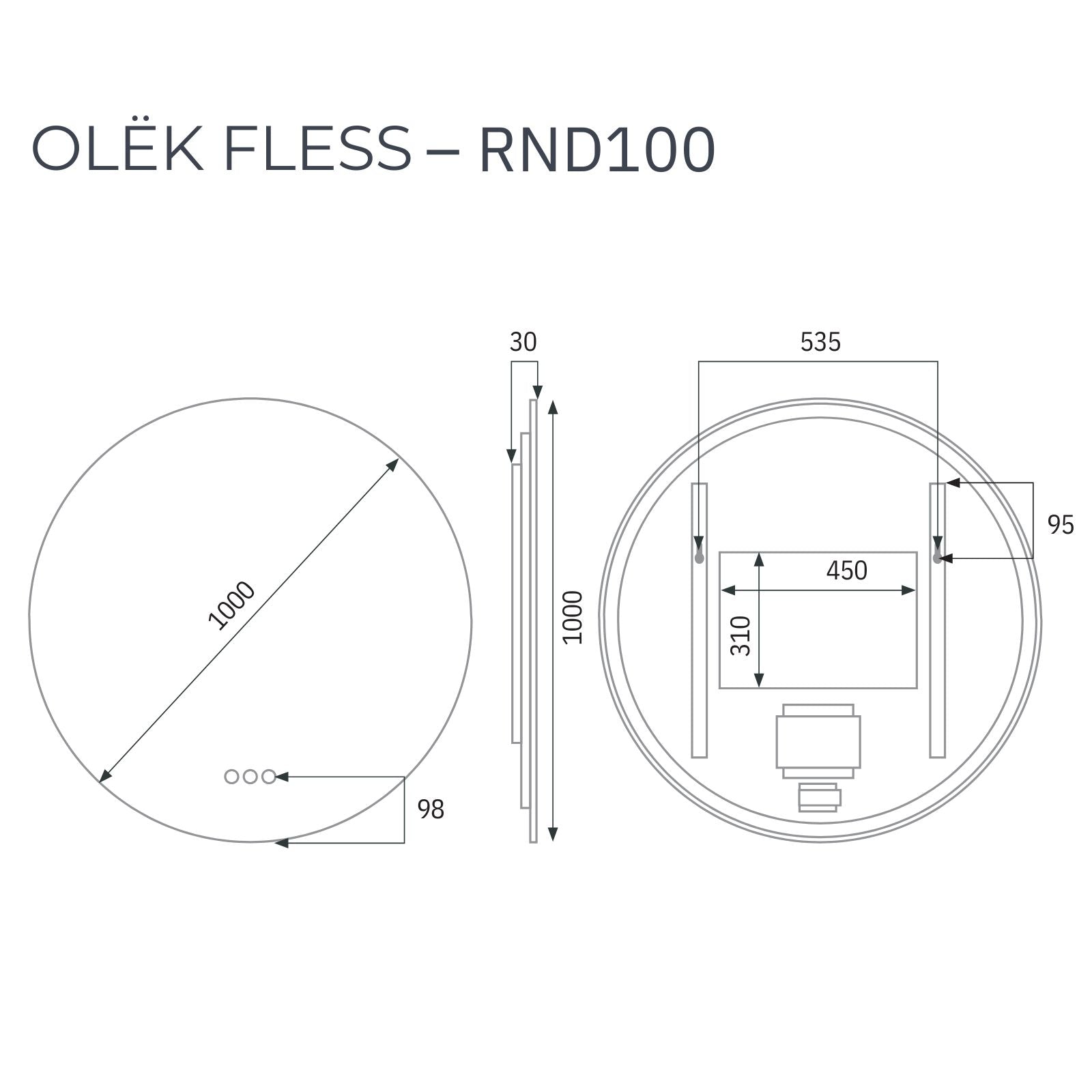Radiant Olek Frameless LED Mirror 600mm - 1200mm FLESSRND100 - The Blue Space