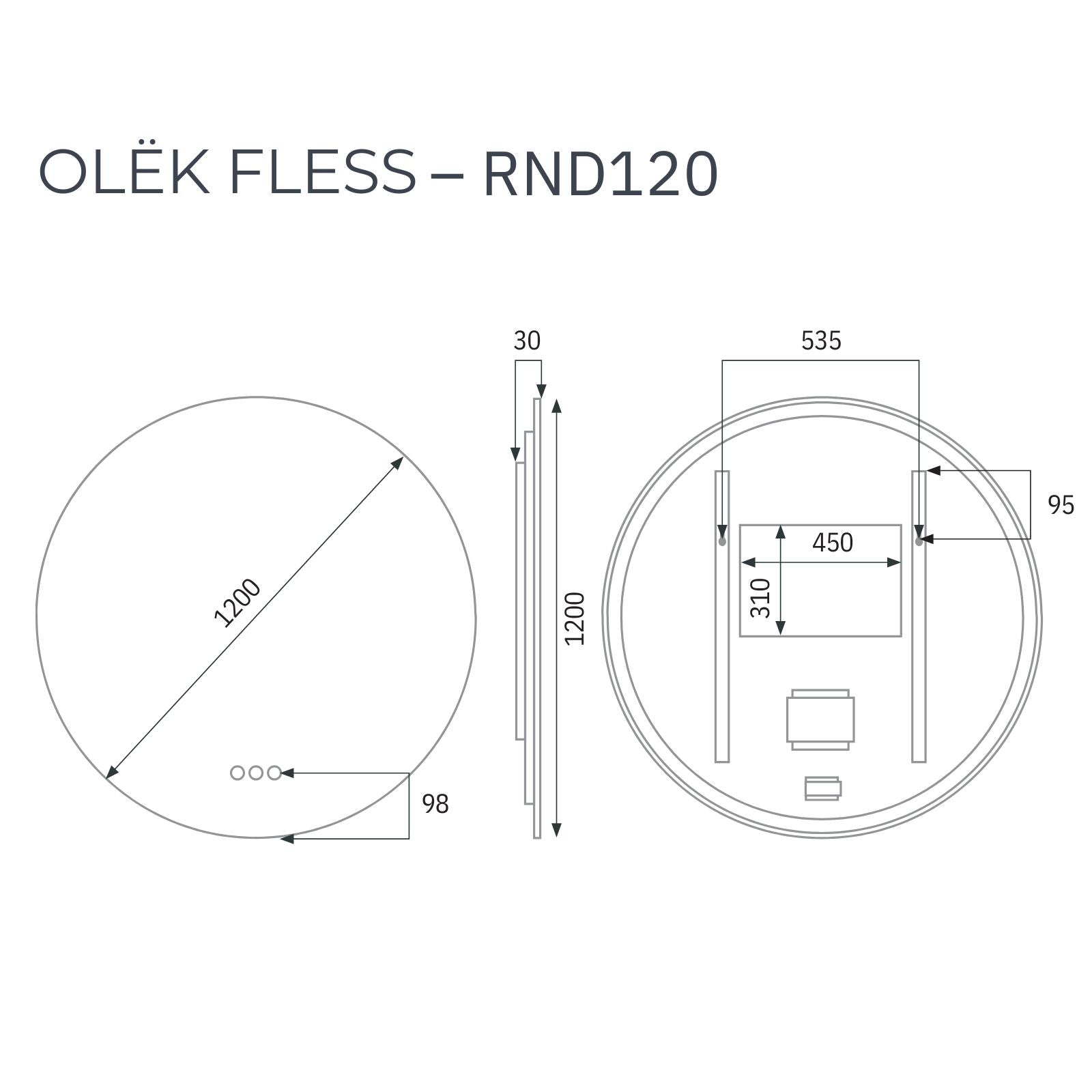 Radiant Olek Frameless LED Mirror 600mm - 1200mm FLESSRND120 - The Blue Space