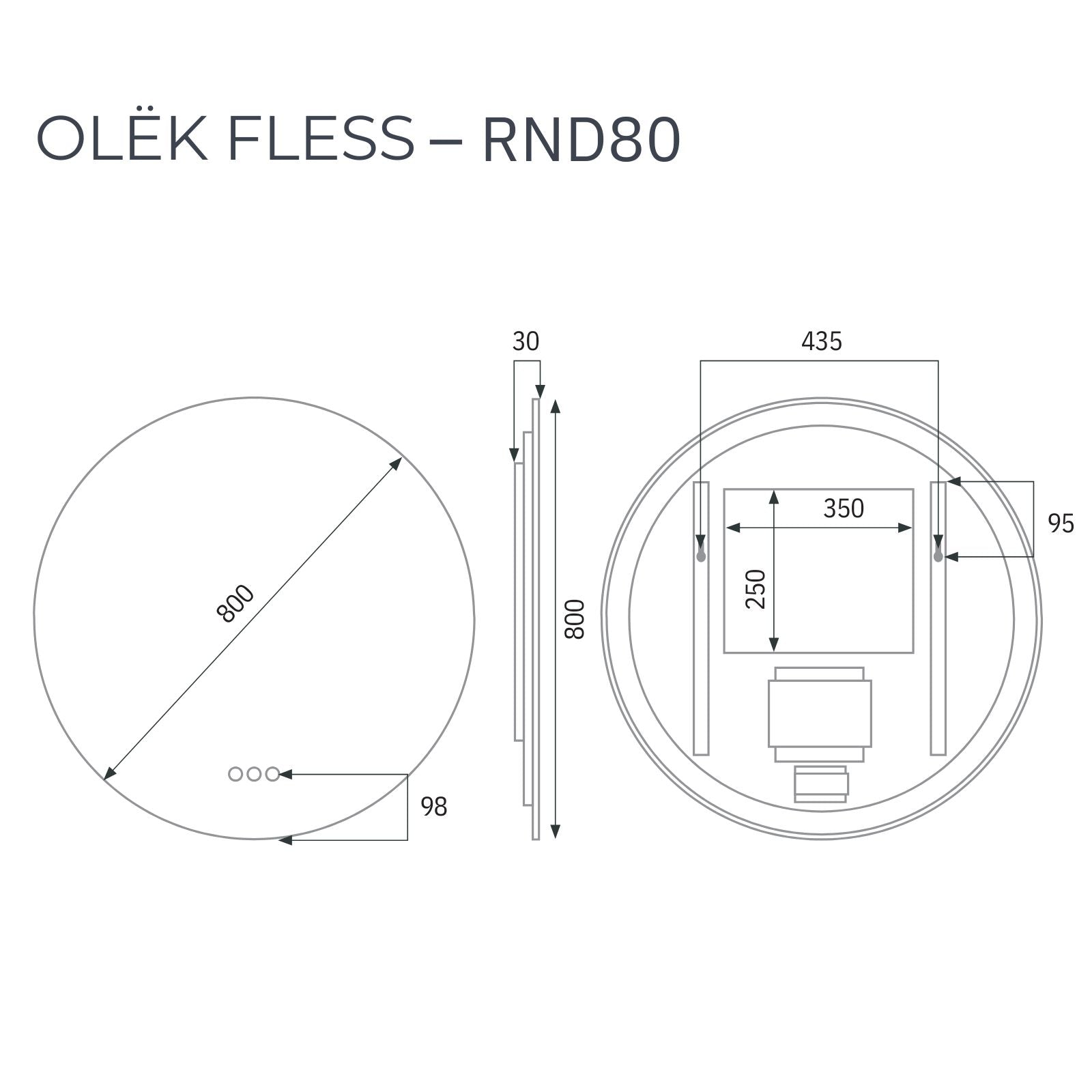 Radiant Olek Frameless LED Mirror 600mm - 1200mm FLESSRND80 - The Blue Space