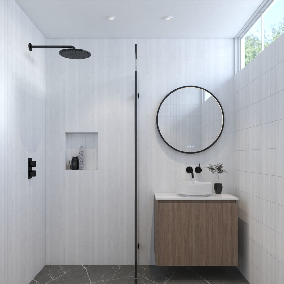Lifestyle Radiant Olek LED Mirror 600mm - 900mm - Black BLKRND60 - The Blue Space