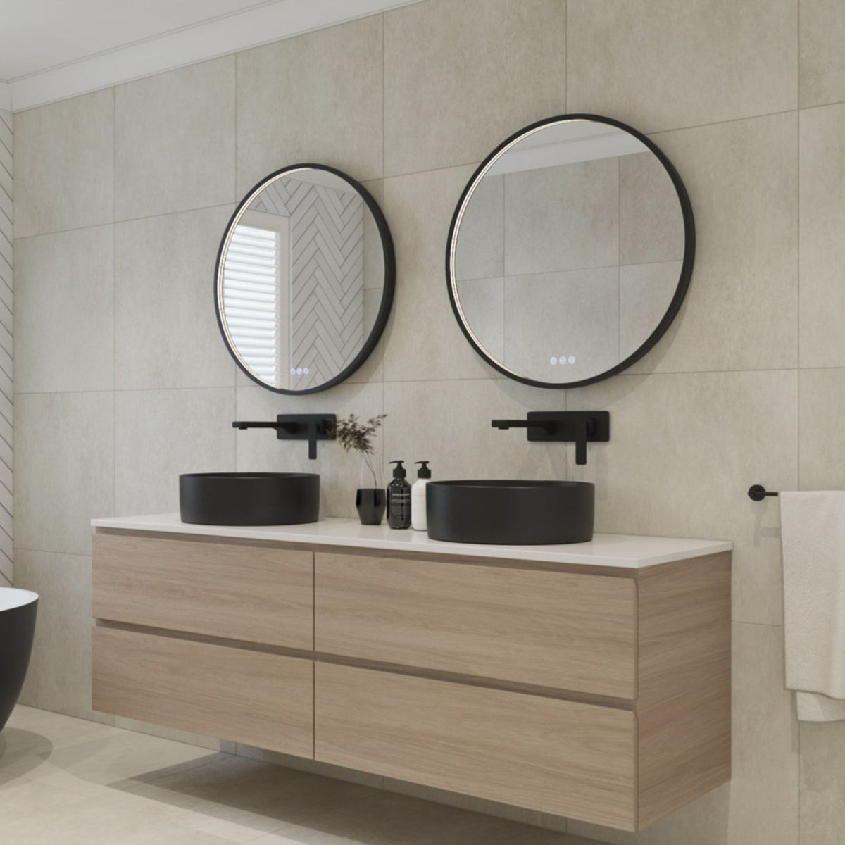 Lifestyle Radiant Olek LED Mirror 600mm - 900mm - Black BLKRND60 - The Blue Space