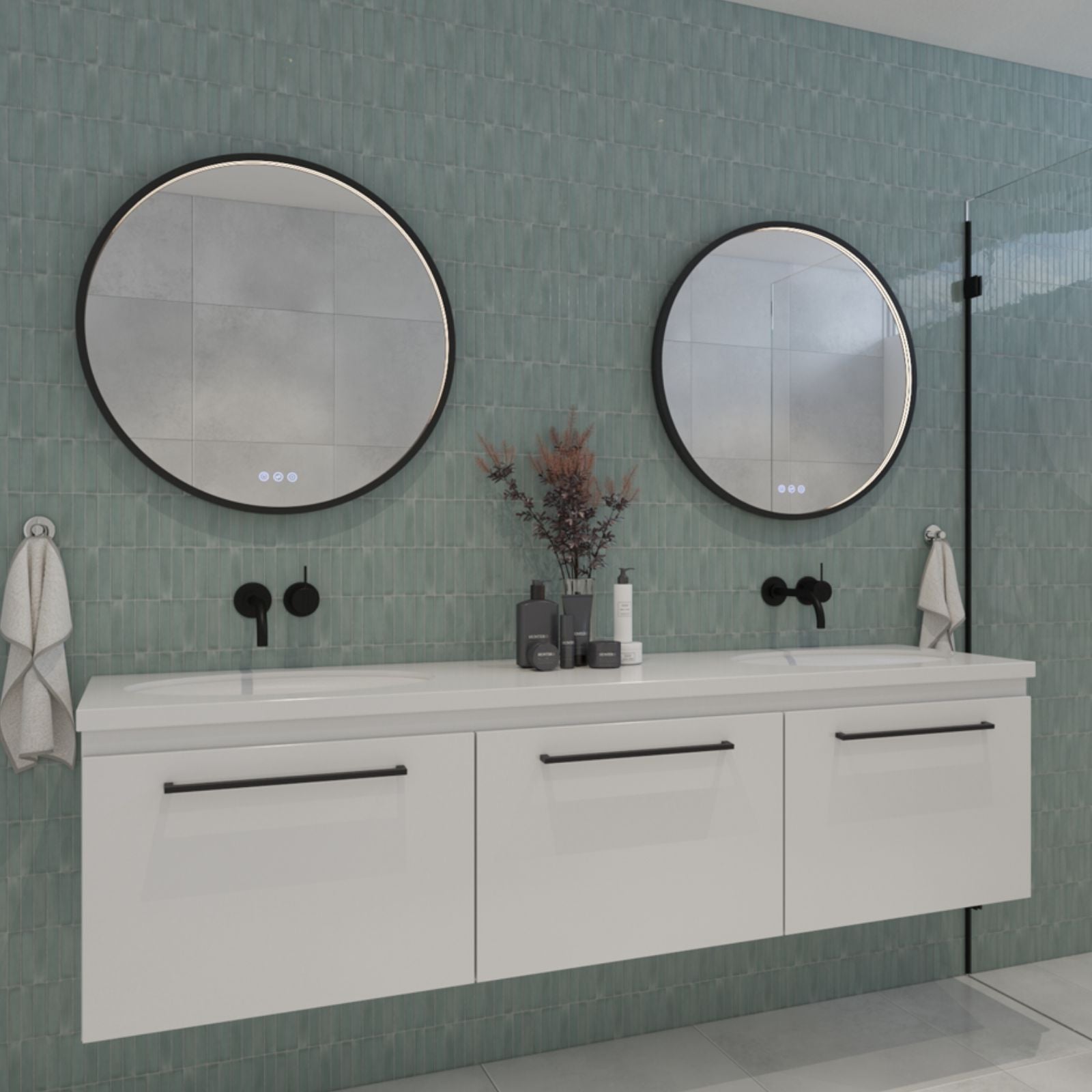 Lifestyle Radiant Olek LED Mirror 600mm - 900mm - Black BLKRND60 - The Blue Space