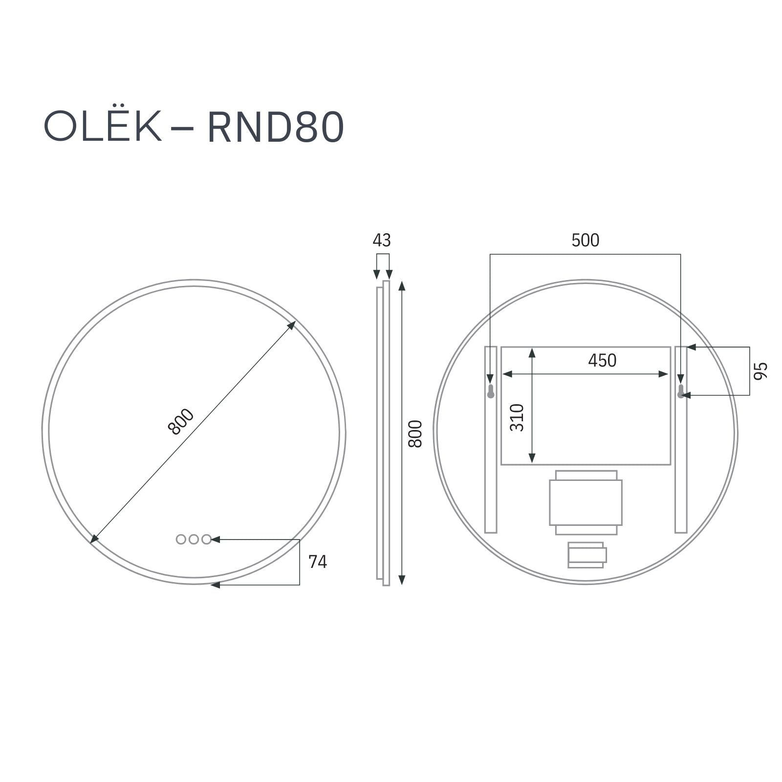 Radiant Olek LED Mirror 600mm - 900mm - Black BLKRND80 - The Blue Space