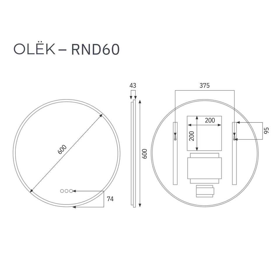 Radiant Olek LED Mirror 600mm - 900mm - White