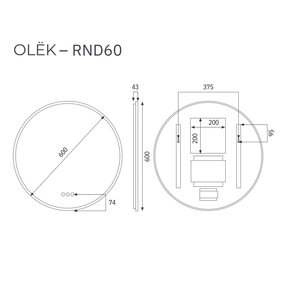 Radiant Olek LED Mirror 600mm - 900mm - White WHTRND60 - The Blue Space