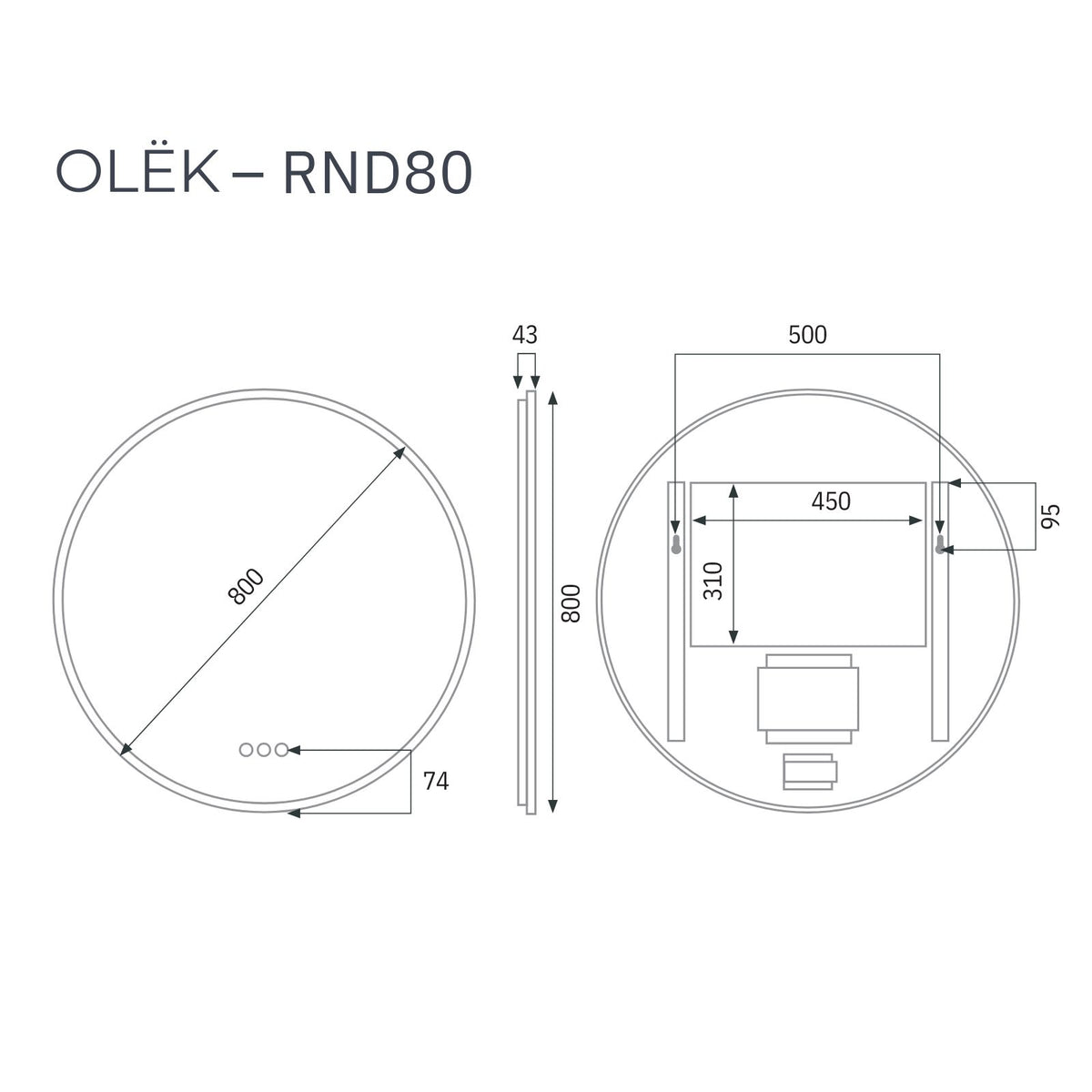 Radiant Olek LED Mirror 600mm - 900mm - White WHTRND80 - The Blue Space