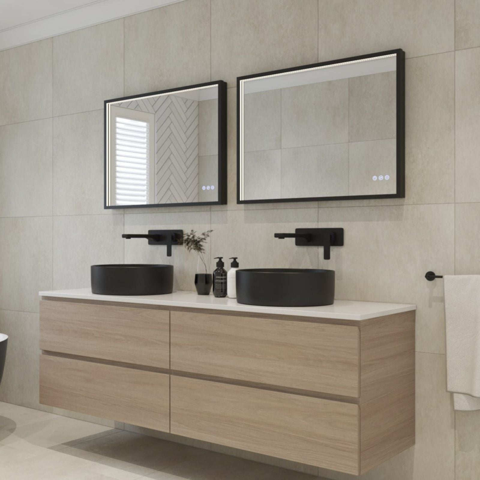 Lifestyle Radiant Roek 600mm x 800mm LED Mirror - Black BLK6080 - The Blue Space