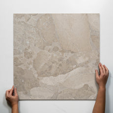 Single with Hand Roccia Greige Lappato Porcelain Tile P4 600 x 600mm MATSGRN1 - The Blue Space