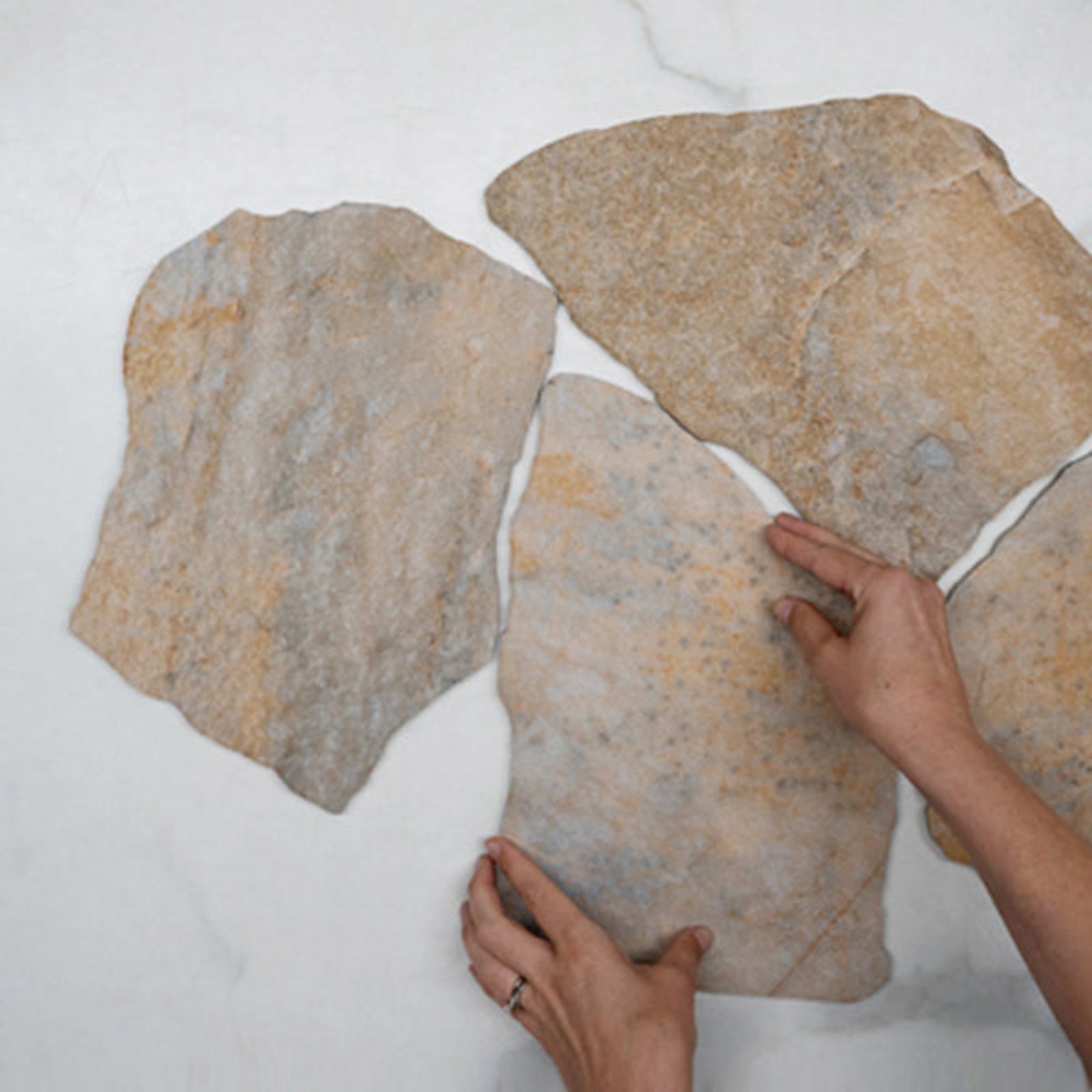 Pattern with Hand Sandy Aria Stone Tile Matte Crazy Pave Porcelain 23MONBEM - The Blue Space