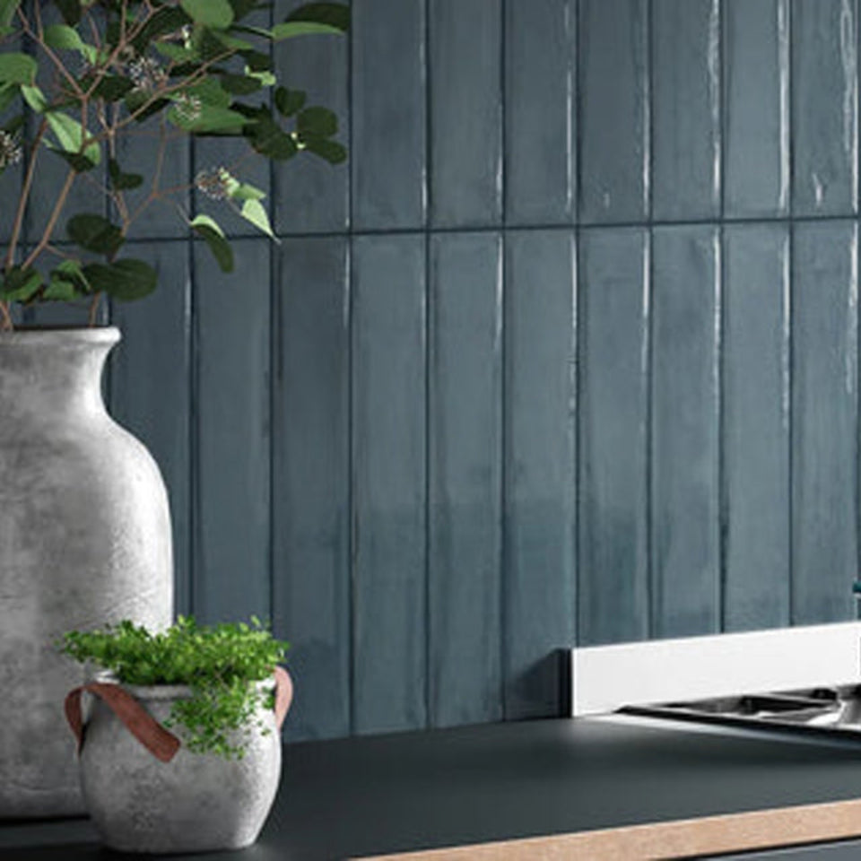 Sea Blue Theo Subway Tile 75 x 400mm Italian Porcelain