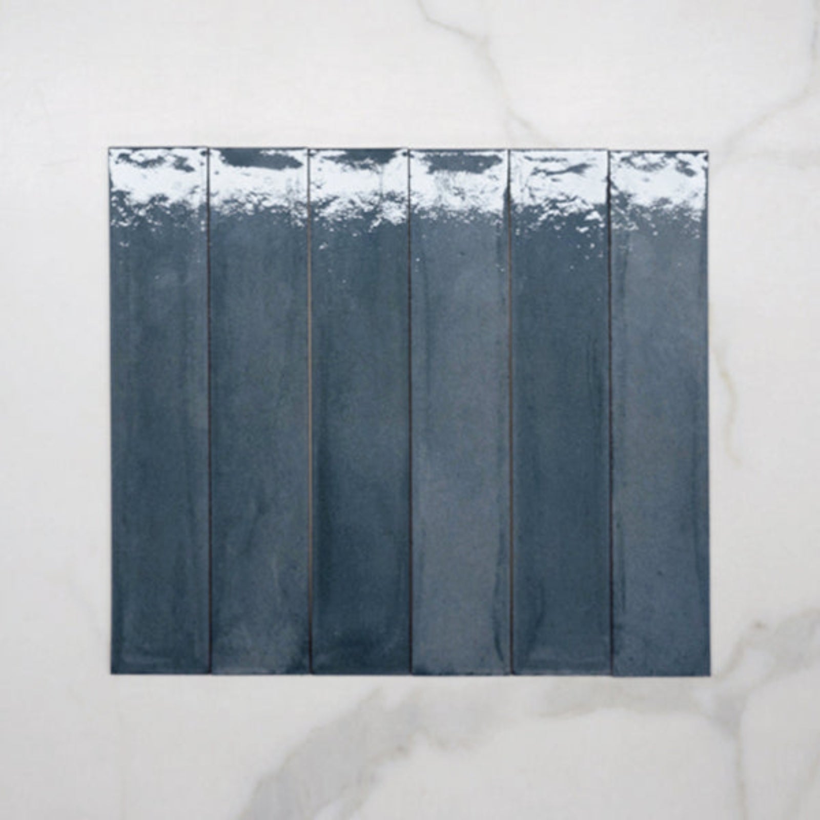 No Hand Sea Blue Theo Subway Tile 75 x 400mm Italian Porcelain 75FRABLBR - The Blue Space