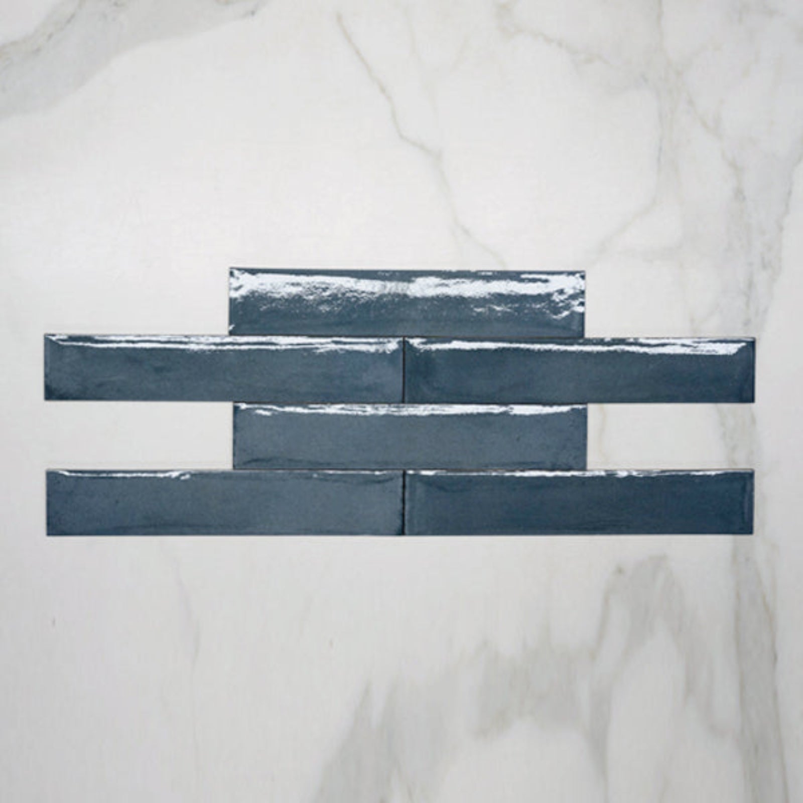 Pattern No Hand Sea Blue Theo Subway Tile 75 x 400mm Italian Porcelain 75FRABLBR - The Blue Space