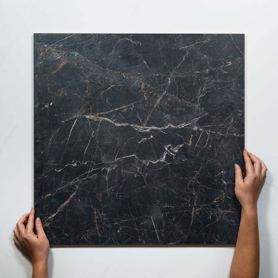 Sereno Black Marble Grain Honed Porcelain Tile 600 x 600mm