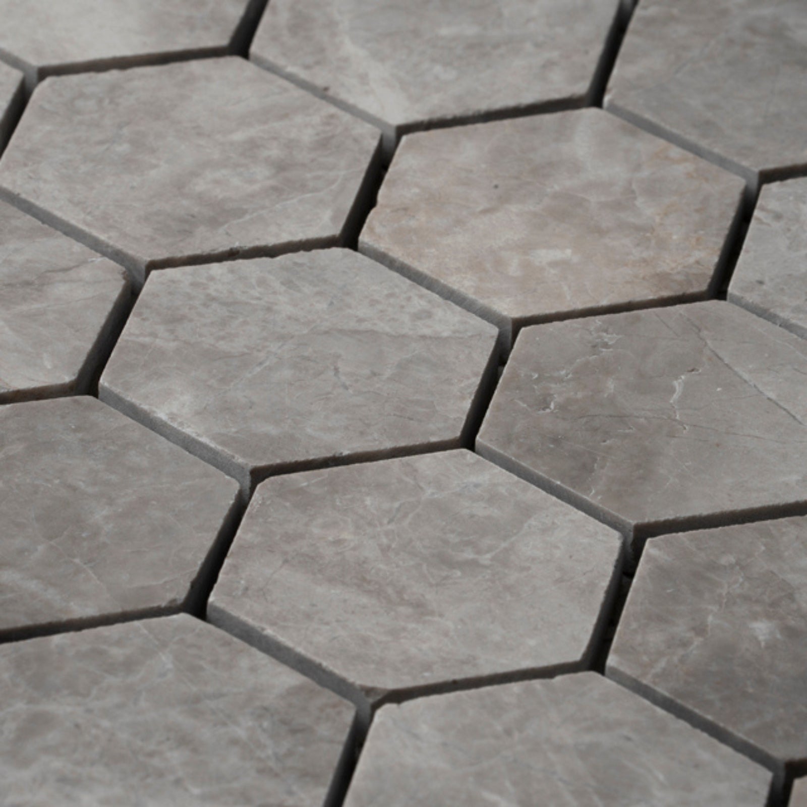 Looks Silver Grey Gabriele Hexagon Honed Marble Mosaic 305 x 298 x 8mm MMEX-SVG-HEX50H - The Blue Space