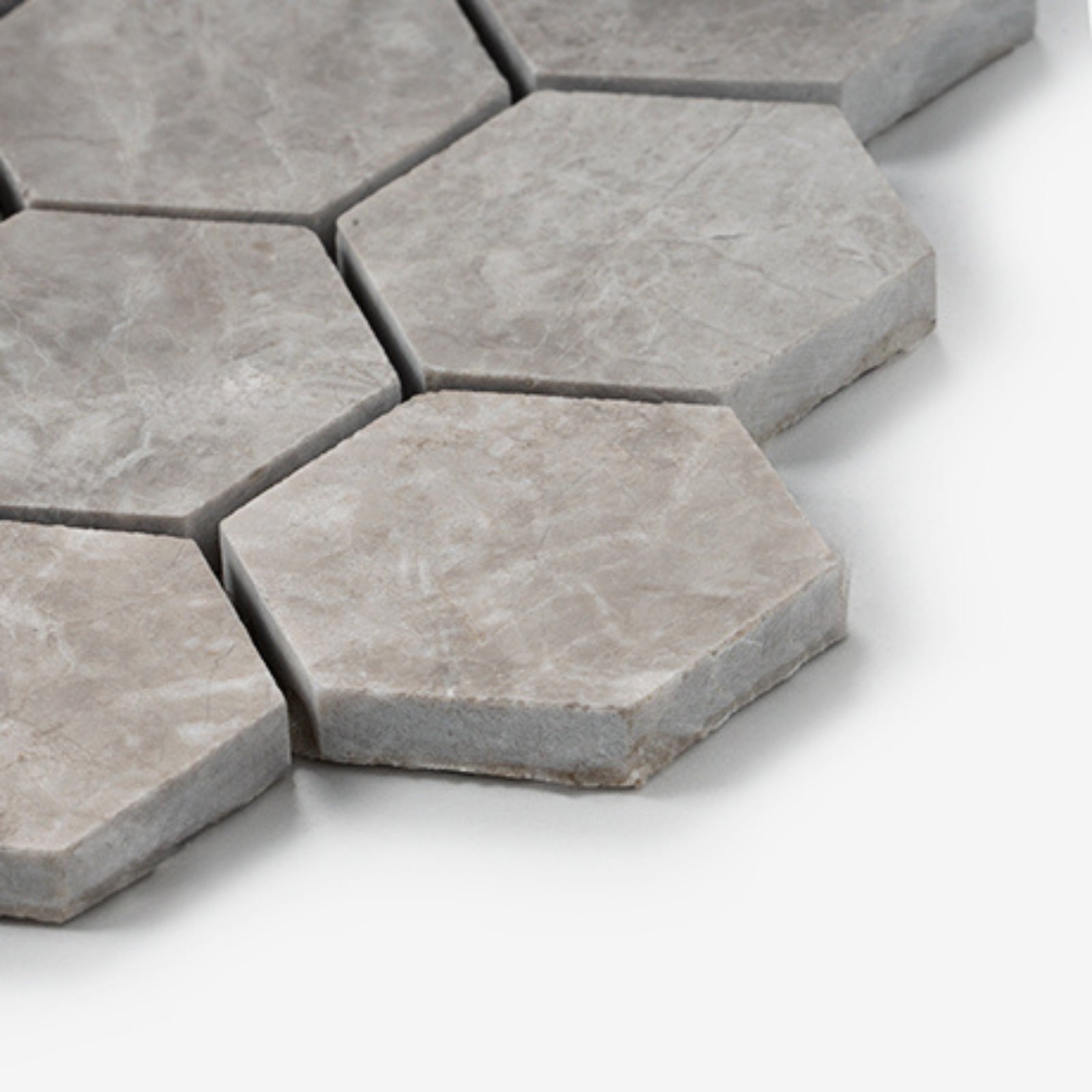 Oblique Silver Grey Gabriele Hexagon Honed Marble Mosaic 305 x 298 x 8mm MMEX-SVG-HEX50H - The Blue Space