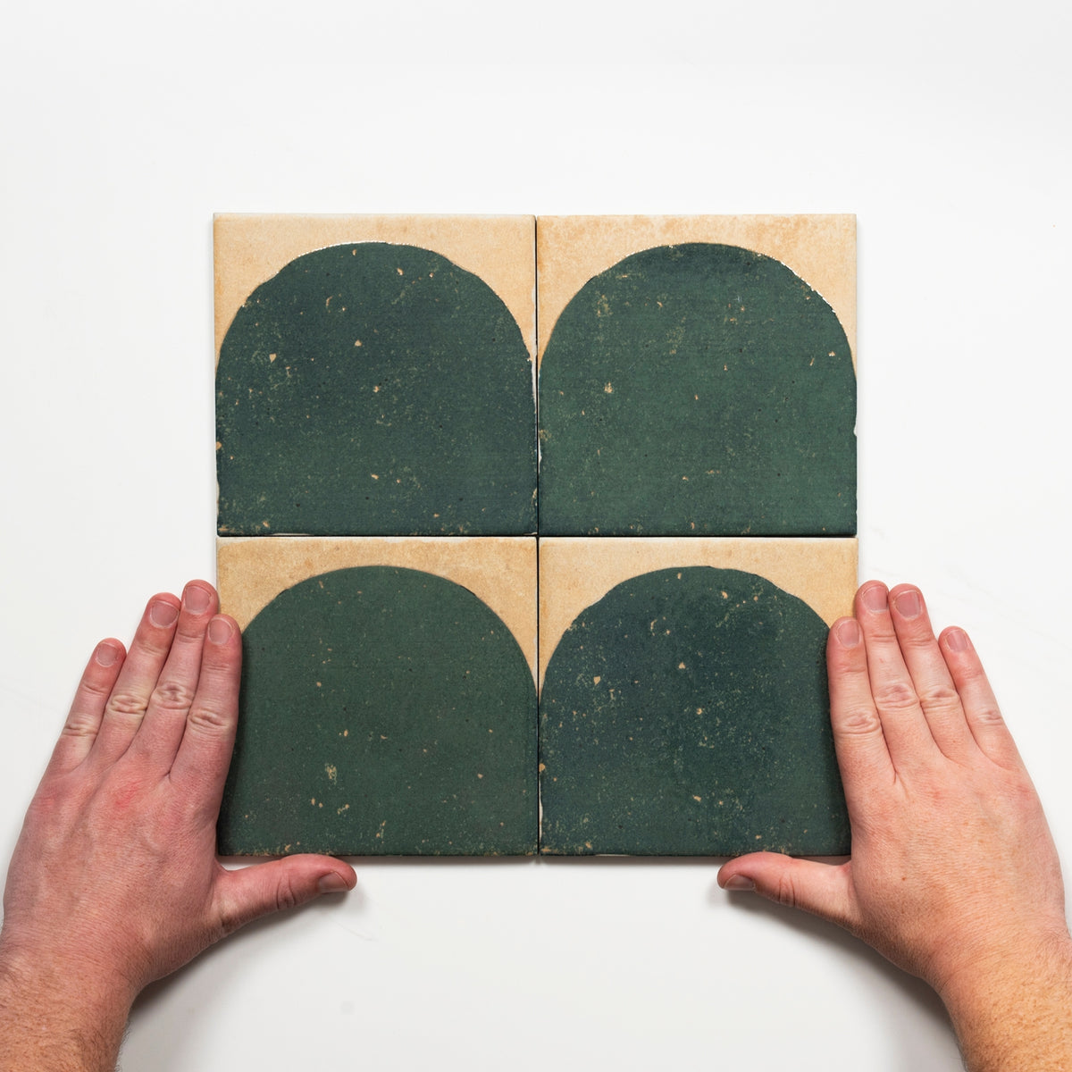 Pattern Lay with Hand Soluna Arc Green Porcelain Tile 150 x 150mm ALTGRD - The Blue Space