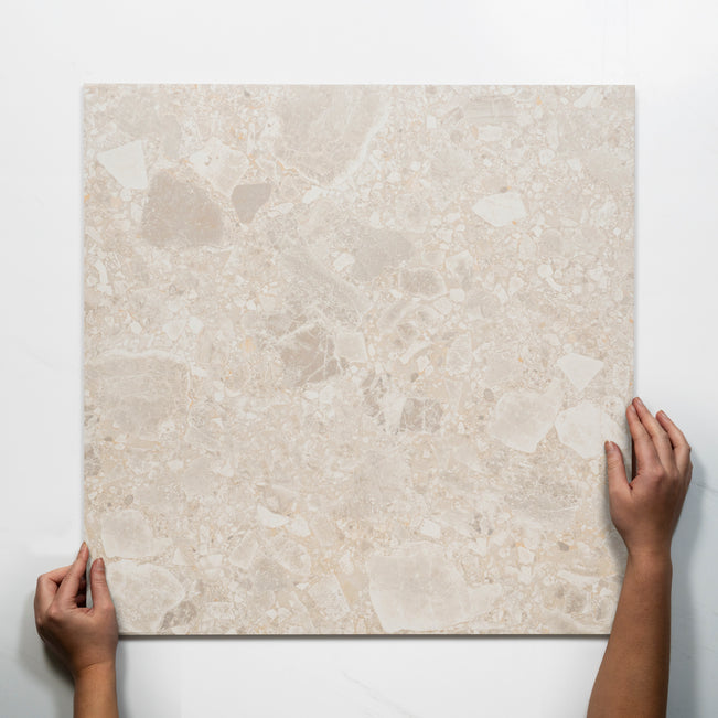Single with Hand Southside Beige Terrazzo External Porcelain Tile P5 600mm x 600mm 6STUBEX - The Blue Space
