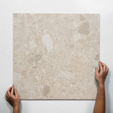 Single with Hand Southside Beige Terrazzo Matte Porcelain Tile P3 600mm x 600mm 6STUBEM - The Blue Space