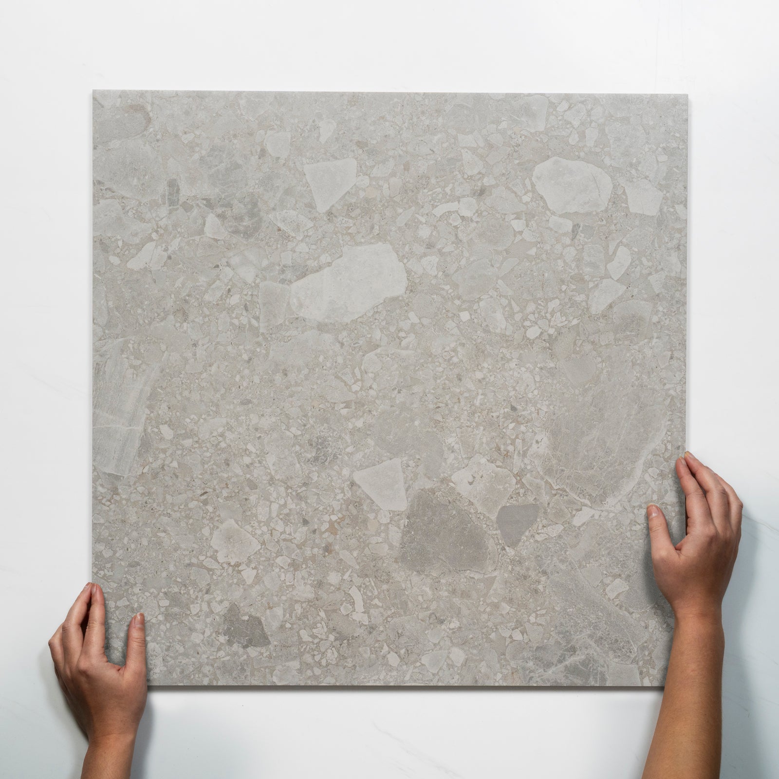 Single with Hand Southside Grey Terrazzo Matte Porcelain Tile P3 600mm x 600mm 6STUGYM - The Blue Space