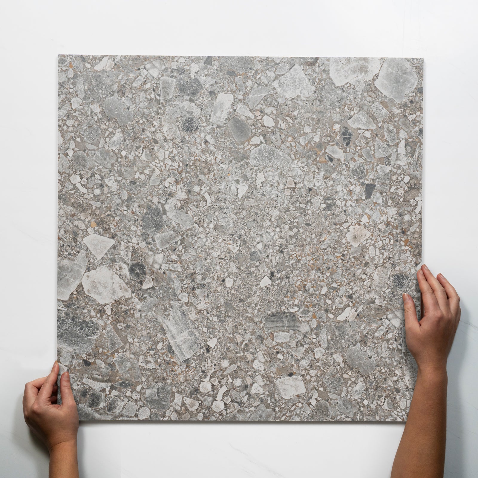Single with Hand Southside Natural Terrazzo Matte Porcelain Tile P3 600mm x 600mm 6STUNAM - The Blue Space