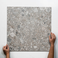 Single with Hand Southside Natural Terrazzo Matte Porcelain Tile P3 600mm x 600mm 6STUNAM - The Blue Space
