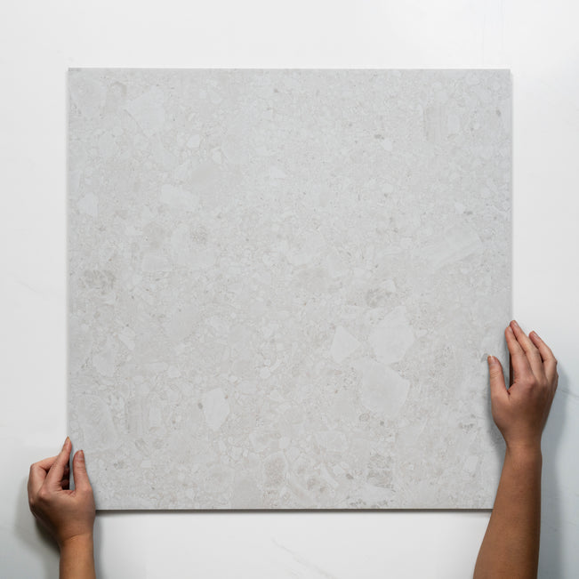 Single With Hand Southside White Terrazzo External Porcelain Tile P5 600mm x 600mm 6STUWHX - The Blue Space