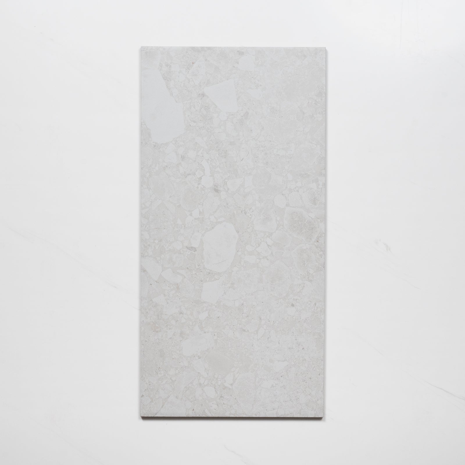 Single no Hand Southside White Terrazzo Matte Porcelain Tile P4 300mm x 600mm 36STUWHM - The Blue Space