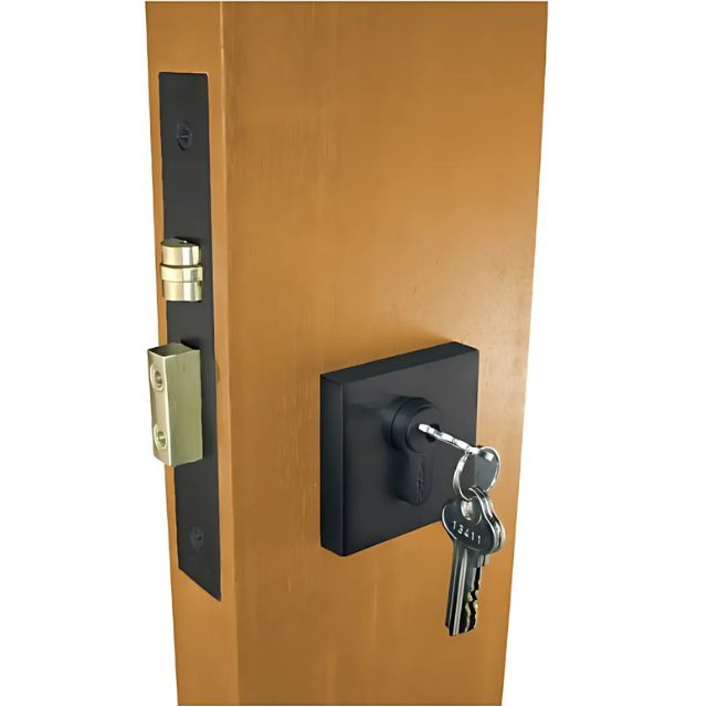 Zanda Square Pull Handle Lock Kit Double Cylinder Matte Black
