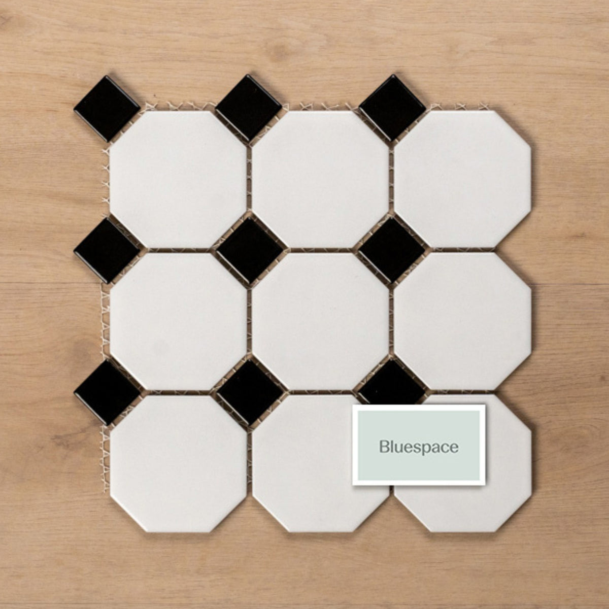 St Kilda Matte White 97 × 97mm Octagon with Black Dot Porcelain Period Mosaic Tile XMW009 - The Blue Space