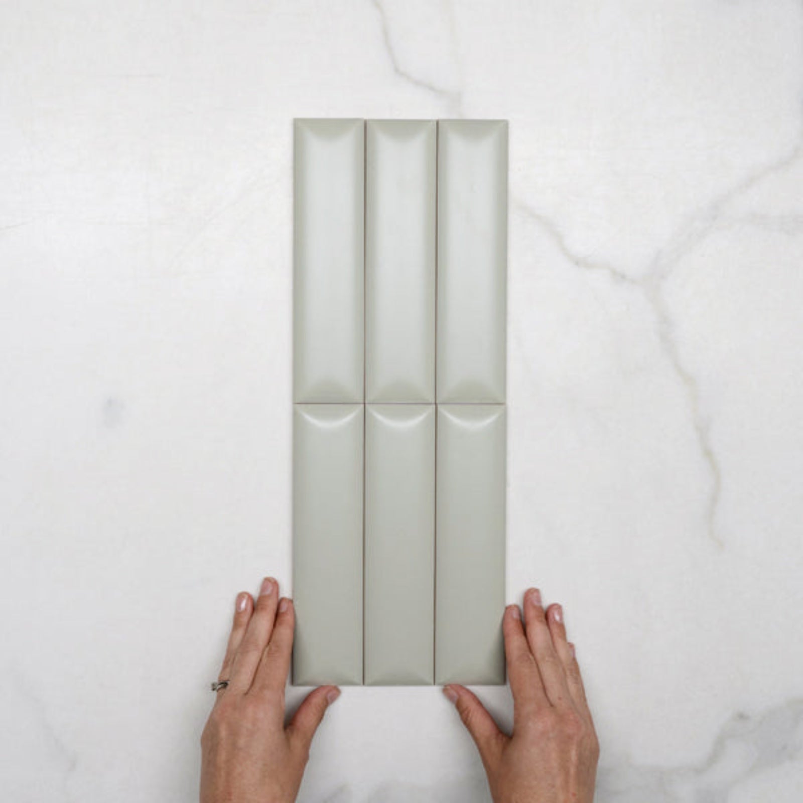 Faces With Hand Sunset Sage Avocado Satin Dune Ceramic Tile 50x200mm  - The Blue Space