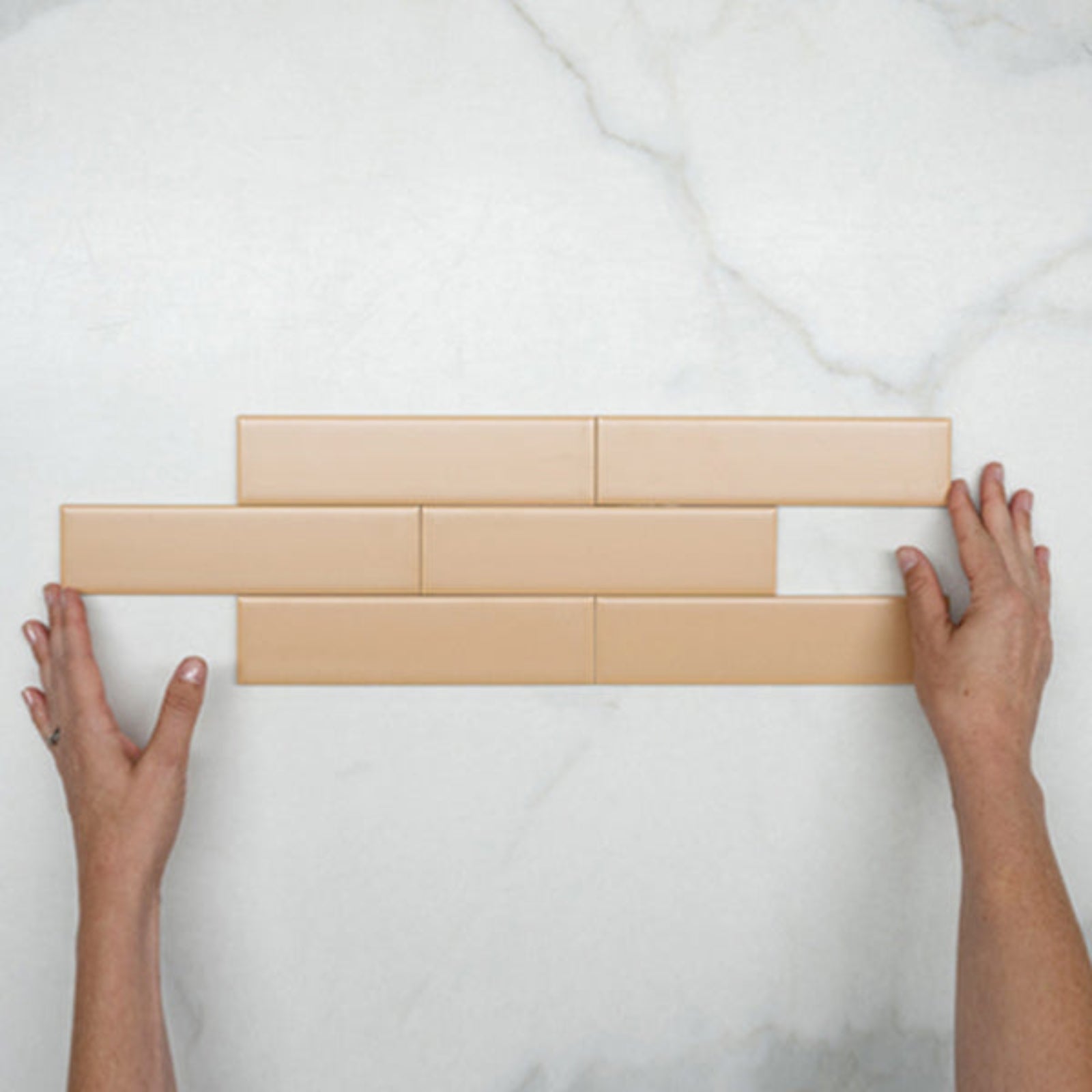 Pattern With Hand Sunset Terracotta Clay Satin Flat Ceramic Tile 50x200mm  - The Blue Space