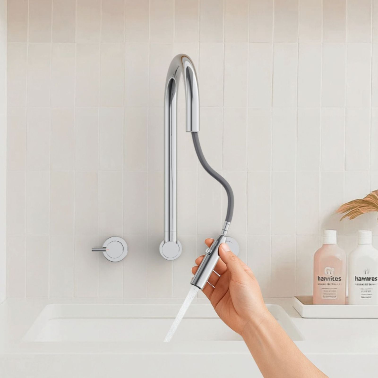 Lifestyle 1 Suprema Retractable Wall Spout - Satin SUP800RLS - The Blue Space