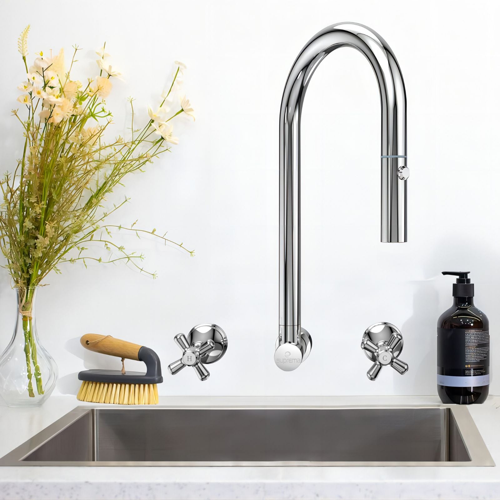 Lifestyle 2 Suprema Retractable Wall Spout - Satin SUP800RLS - The Blue Space