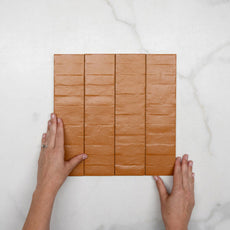 Faces With Hand Tan Olivia Feature Subway Matte 75 x 300mm Porcelain  - The Blue Space