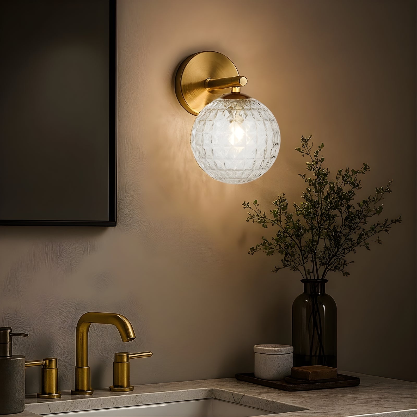 Lifestyle Telbix Felton 1 Light G9 Wall Light Antique Gold Clear Prism FELTONWB1-AGCLP - The Blue Space