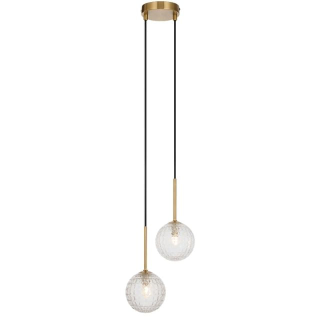 Telbix Gaston 2 Light Pendant G9 Antique Gold Clear Prism GASTONPE2-AGCLP - The Blue Space