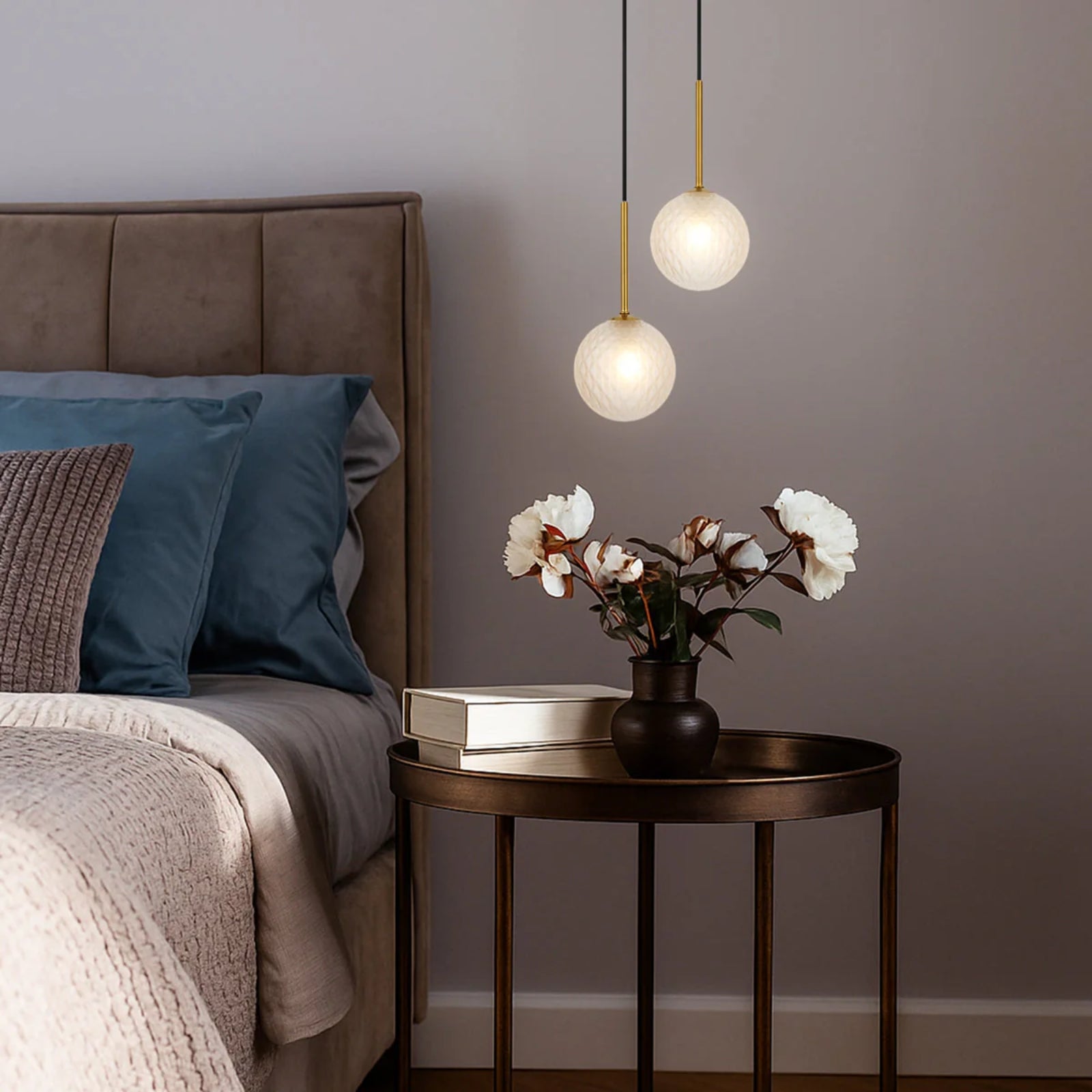 Lifestyle Telbix Gaston 2 Light Pendant G9 Antique Gold Frost Prism GASTONPE2-AGFRT - The Blue Space