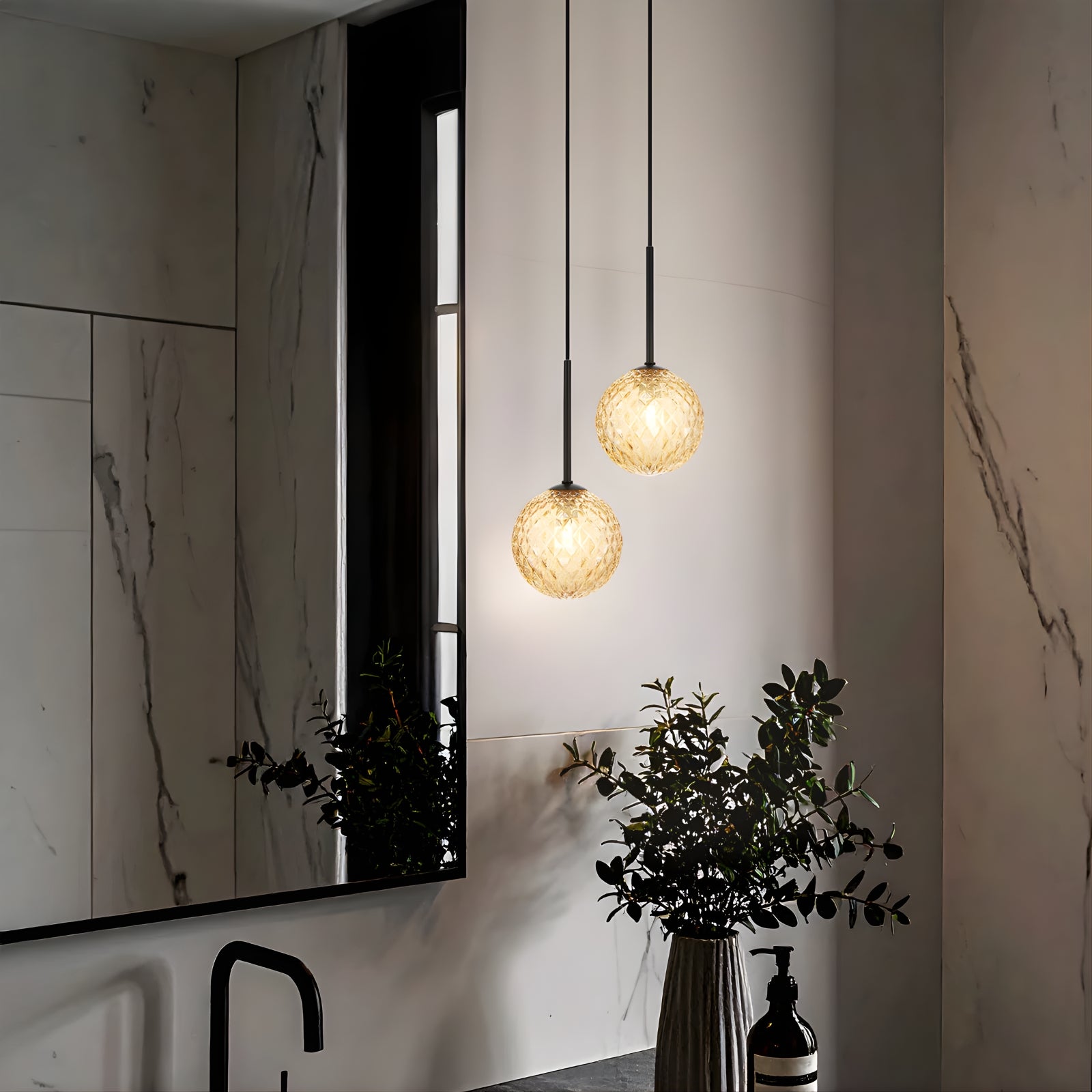 Lifestyle Telbix Gaston 2 Light Pendant G9 Black Amber Prism GASTONPE2-BKAMT - The Blue Space