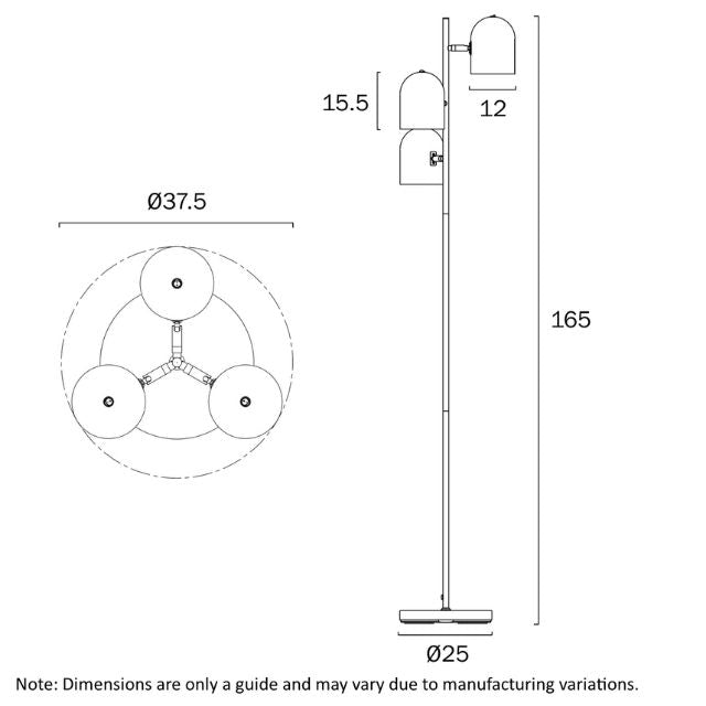Line Drawing Telbix Turin Floor Lamp E14 Black TURINFL3-BK - The Blue Space