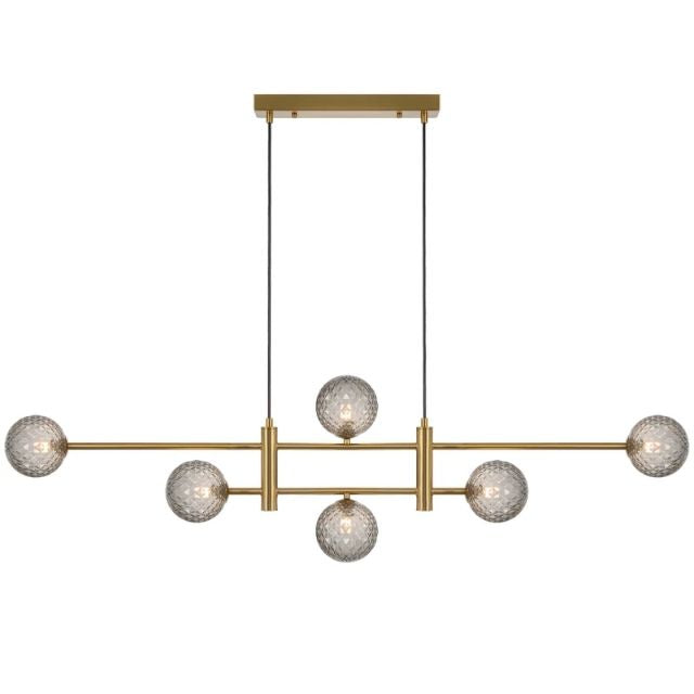 Telbix Tyson 6 Light Pendant G9 Antique Gold Smoke Prism TYSONPE06-AGSMT - The Blue Space