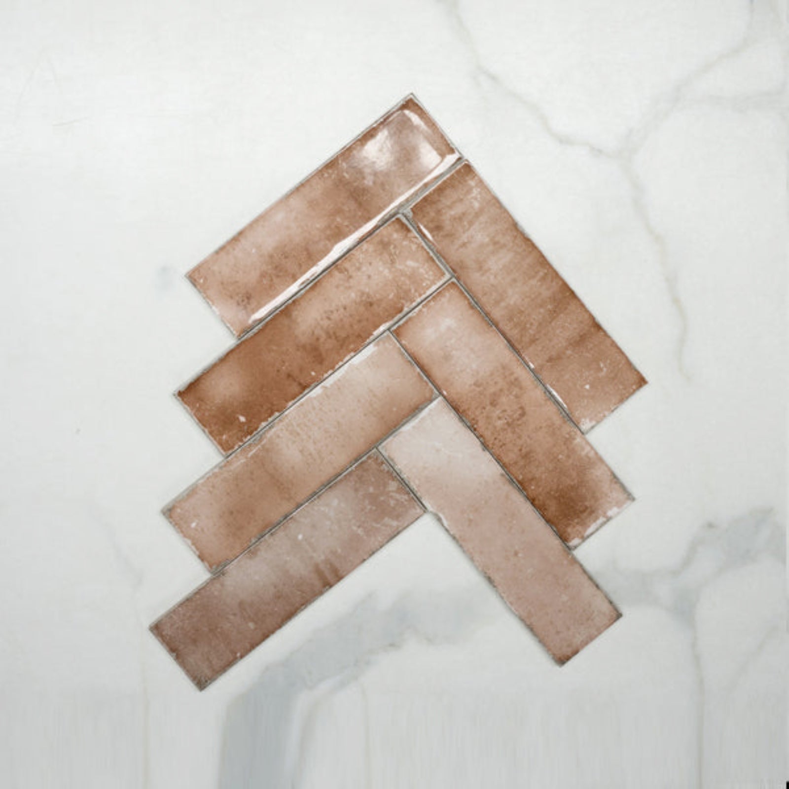 Fishbone No Hand Terracotta Leon Spanish Subway Tile Gloss 69 x 240mm Ceramic  - The Blue Space