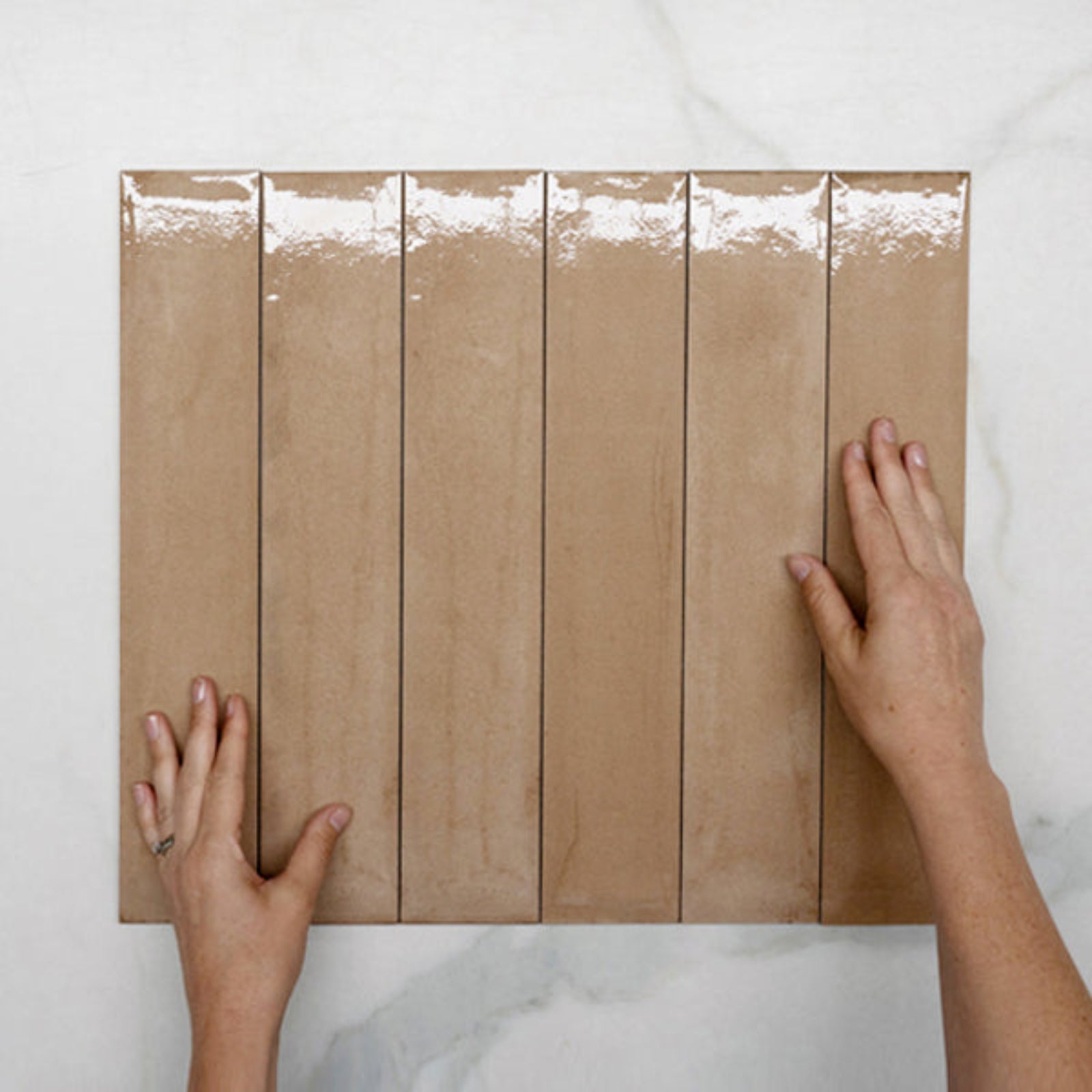 Faces With Hand Terracotta Theo Subway Tile 75 x 400mm Italian Porcelain  - The Blue Space