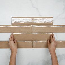 Pattern With Hand Terracotta Theo Subway Tile 75 x 400mm Italian Porcelain  - The Blue Space