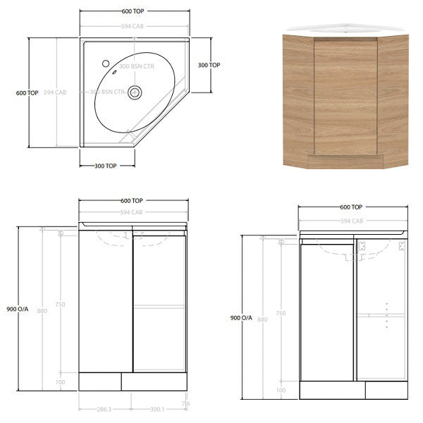 ADP Glacier Lite Door and Drawer Trio Floor Standing Corner Vanity C