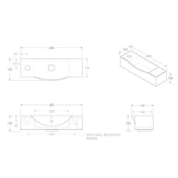 Technical Drawing - ADP Halo Wall Hung Basin - The Blue Space