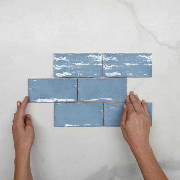 Ash Blue Dianna Hand Made Subway Look Tile 75 x 150 x 9mm Spanish Ceramic