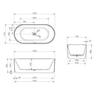Baö Fluted 1500mm Freestanding Bath - Matte White - line drawing - The Blue Space