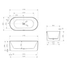 Baö Fluted 1700mm Freestanding Bath - Matte White - line drawing - The Blue Space