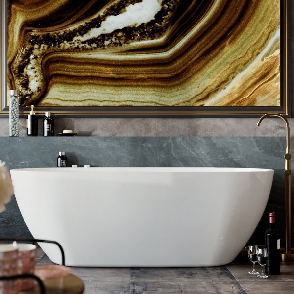 BelBagno Palermo Back to Wall Freestanding Bath White