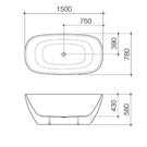 Technical Drawing Caroma Contura II 1500mm Freestanding Bath - Matte White CII5FSMW - The Blue Space